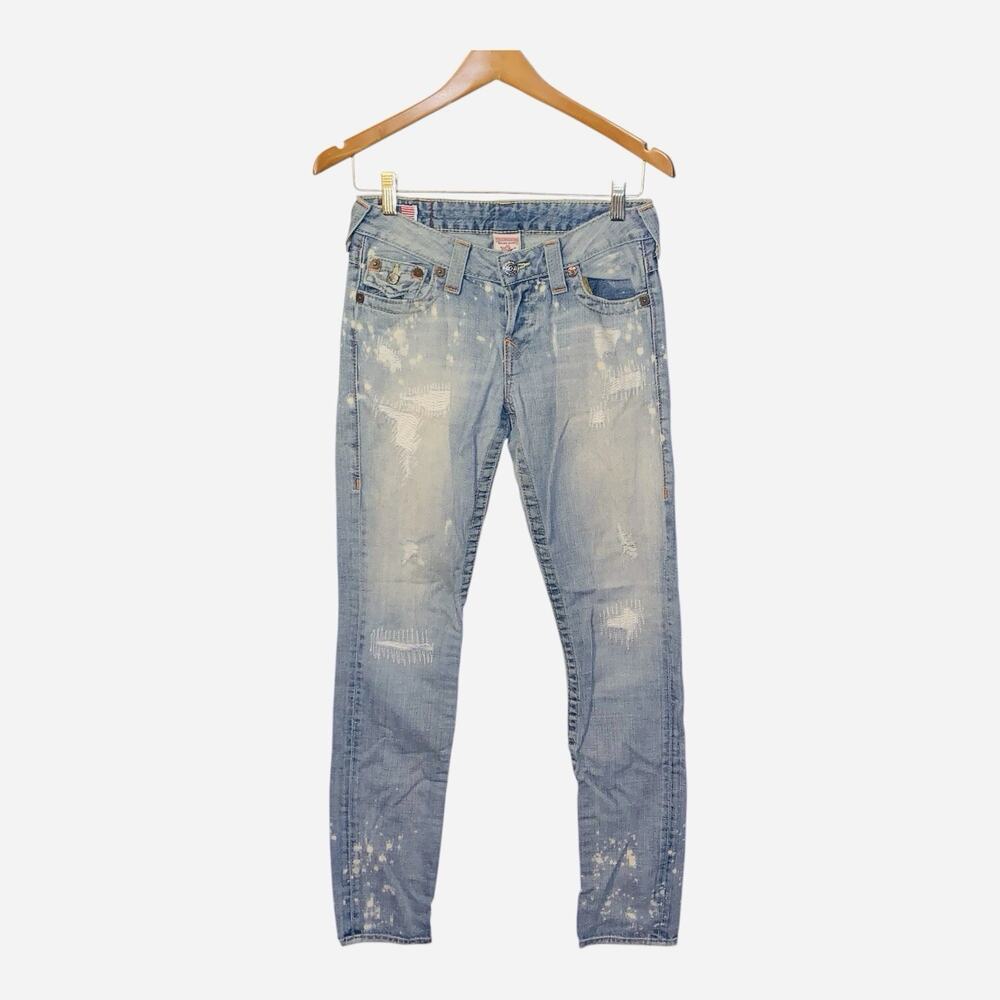 True Religion Womens Distressed Light Wash Jeans Size 24 Cameron USA Made
